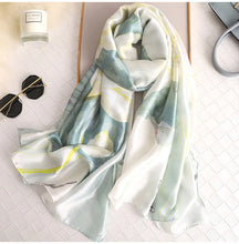 Load image into Gallery viewer, Green Peacock Feather Hijab Summer Beach Pareo Silk Scarf Women Luxury Bandana Soft Long Foulard Femme Designer Bufandas Mujer