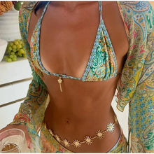 Load image into Gallery viewer, Beach Printed Bikini Skirts Set Women&#39;s Sexy Backless Sleeveless Lace-up Swimwear Long Skirt 2025 Summer New Lady Vacation Suit