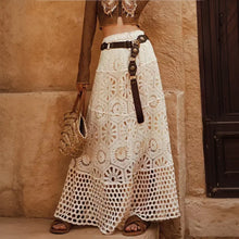 Load image into Gallery viewer, Cotton Floral Crochet Knitted Lace Skirt For Women Vintage Hollow Out Elastic Waist Skirts Summer Holiday Long  Boho Beach Falda