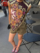 Load image into Gallery viewer, Fashion Floral Print Top With Fringe Trim For Women Vintage O-neck Sleeveless Asymmetric Hem Satin Blouse Lady 2026 Chic Tops
