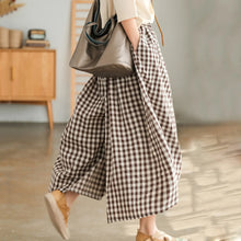 Load image into Gallery viewer, Summer New Culotte Pants High Waist Pleated Slanted Pocket A-Shaped Wide Leg Covering Span Checkered Printing Trousers
