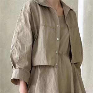 Summer 2 Pieces Women's Dress Suits Turn-down Short Jacket and Solid Casual Tank Dress Sets Outfits 2024 New Spring