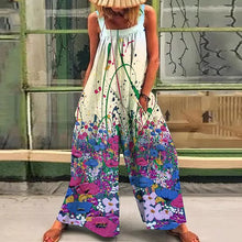 Load image into Gallery viewer, Loose casual lazy wind oversize print suspenders one-piece pants 2024 summer new straps broad leg one-piece pants woman