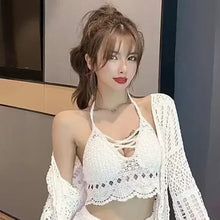 Load image into Gallery viewer, 2025 Crop Tops Retro Wild Hollow Perspective Tassel Sexy Spaghetti Strap Tanke Top Women Built In Bra New Back Lace Halter Neck