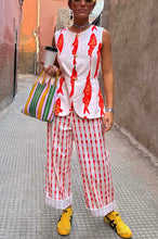 Load image into Gallery viewer, Summer Women Cartoon Red Fish Print O Neck Tank Top And Straight Female Long Pants Short Sleeve Shirt Wide Leg Pant 2 Piece Sets