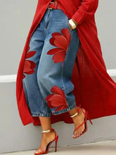 Load image into Gallery viewer, Streetwear Women's Floral Print High Waist Jeans Loose Fit Cropped Wide Leg Denim Pants Casual Trendy Plus Size Trousers