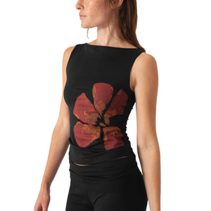 Combhasaki Women's Y2K Vintage Crop Tank Tops Slim Fitted Aesthetic Flower Print Boat Neck Sleeveless Party Club Summer Camis