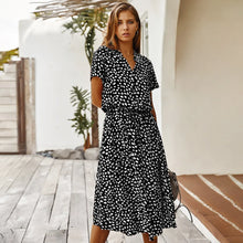 Load image into Gallery viewer, Vintage Floral Print Dress Women Boho Short Sleeve Long Dress Turn Down Collar Casual Waistband Shirt Dresses Robe 2021 Summer