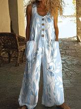 Load image into Gallery viewer, Vintage Print Buttons Sleeveless Jumpsuits Women Summer New Fashion Temperament Loose Wide Legs Jumpsuit Lady Commuting Clothing