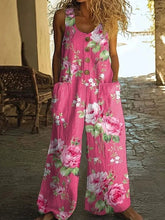 Load image into Gallery viewer, Vintage Print Buttons Sleeveless Jumpsuits Women Summer New Fashion Temperament Loose Wide Legs Jumpsuit Lady Commuting Clothing