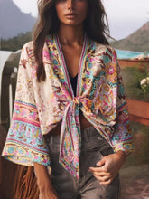 Load image into Gallery viewer, Happie Queens Floral Print Sashes Short  Kimono Women Fashion V Neck Batwing Sleeves Robe Lady Boho Bikini Cover-ups