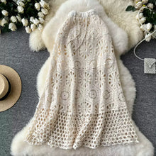 Load image into Gallery viewer, Cotton Floral Crochet Knitted Lace Skirt For Women Vintage Hollow Out Elastic Waist Skirts Summer Holiday Long  Boho Beach Falda