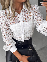 Load image into Gallery viewer, Lace Blouses For Women Elegant Office White Shirt Long Sleeve Button Turn-down Collar Sexy Hollow Tops Fashion Women's Clothing