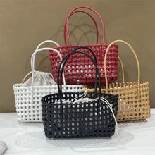 Load image into Gallery viewer, Plastic Hollow Weave Bag Countryside Style Large Capacity Beach Tote Bag Bucket Bag Bohemian Style Woman PVC Handbag Summer
