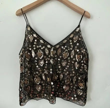 Load image into Gallery viewer, Puloru Trendy Sequins Beads Flower Pattern Vests Women&#39;s Sleeveless Open Back V Neck Camisoles See-Through Chic Summer Camis