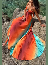 Load image into Gallery viewer, Fashion Gradient Hollow Out Maxi Dress Women Bohemia Spaghetti Strap Sleeveless Backless Beach Dresses Female Vacation Chic Robe
