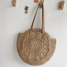Load image into Gallery viewer, Summer Round Straw Women Vacation Woven Beach Shoulder Bag Large Capacity Hollow Out Simple Tote Bag