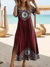 Load image into Gallery viewer, Elegant Summer Plus Size V-Neck Butterfly Print Dress - Split Hem Short Sleeve Women's Fashion