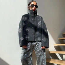Load image into Gallery viewer, Casual Embroidery Beading Loose Women Coat Lapel Collar Bat Sleeve Solid Wool Blend Jacket 2025 New Lady Luxury Spring Outerwear