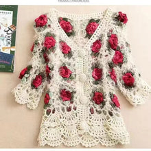 Load image into Gallery viewer, Three-Dimensional Flower Openwork Crocheted Sweater Cardigan Women&#39;s Spring And Autumn New Heavy Industry Joker Sweater 3XL Coat