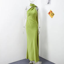 Load image into Gallery viewer, Elegant Satin Ribbons Halter Party Dress Women&#39;s Sexy Backless Off Shoulder Sleeveless Robes 2025 Summer New Lady Evening Gowns