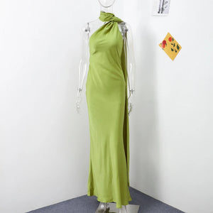 Elegant Satin Ribbons Halter Party Dress Women's Sexy Backless Off Shoulder Sleeveless Robes 2025 Summer New Lady Evening Gowns
