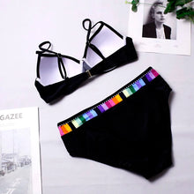 Load image into Gallery viewer, Black And Blue Print high-Waist Bikini Sets Swimsuit Women Sexy Lace Up Two Pieces Swimwear 2023 New Beach Bathing Suits