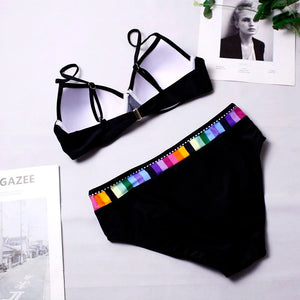 Black And Blue Print high-Waist Bikini Sets Swimsuit Women Sexy Lace Up Two Pieces Swimwear 2023 New Beach Bathing Suits