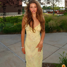Load image into Gallery viewer, Cryptographic Summer Floral Print Plunge Maxi Dress Outfits Sexy Backless Fairy Sun Dresses Vacation Beachwear Vestido Coquette
