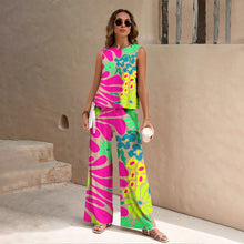 Load image into Gallery viewer, Harajuku Colorful Floral Pattern Print 2 Piece Womens Elegant O Neck Pullover And Straight Leg Pants Set Spring Summer Beach Set