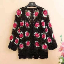 Load image into Gallery viewer, Three-Dimensional Flower Openwork Crocheted Sweater Cardigan Women&#39;s Spring And Autumn New Heavy Industry Joker Sweater 3XL Coat