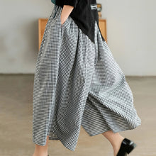 Load image into Gallery viewer, Summer New Culotte Pants High Waist Pleated Slanted Pocket A-Shaped Wide Leg Covering Span Checkered Printing Trousers