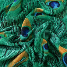 Load image into Gallery viewer, Green Peacock Feather Hijab Summer Beach Pareo Silk Scarf Women Luxury Bandana Soft Long Foulard Femme Designer Bufandas Mujer