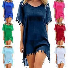 Load image into Gallery viewer, Women Swimsuit Baggy Tunic Tops Bikini Cover-Ups Dress Swim Summer Beach Bathing T-Shirt Women Cotton Blouse Beachwear