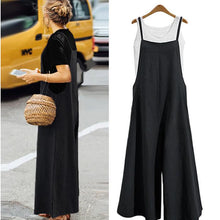 Load image into Gallery viewer, Women Straps Jumpsuit Summer Solid Color Wide Leg Pants Dungaree Bib Overalls Casual Loose Sleeveless Cotton Linen Jumpsuits 5Xl