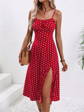 Load image into Gallery viewer, 2024 Summer Sexy Spaghetti Straps Dress Women Fashion Polka Dot Print Sleeveless Slit Dress Boho Casual Beach Midi Dresses