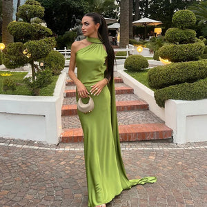 Elegant Satin Ribbons Halter Party Dress Women's Sexy Backless Off Shoulder Sleeveless Robes 2025 Summer New Lady Evening Gowns