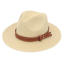 Load image into Gallery viewer, Summer Straw Sun Hat Panama Hats Grass Knitted Gift Hat Breathable Leisure Jazz Hat European American Style Straw Hat Beach Caps