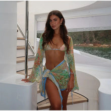 Load image into Gallery viewer, Beach Printed Bikini Skirts Set Women&#39;s Sexy Backless Sleeveless Lace-up Swimwear Long Skirt 2025 Summer New Lady Vacation Suit