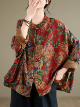 Load image into Gallery viewer, Large Size Spring Cotton Linen Print Button up irt Chinese Sle Tea Costume Retro Chinese Sle Outerwear Women's irt