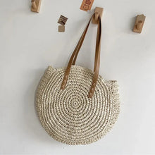 Load image into Gallery viewer, Summer Round Straw Women Vacation Woven Beach Shoulder Bag Large Capacity Hollow Out Simple Tote Bag