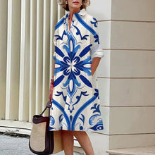 Load image into Gallery viewer, S-5Xl Summer Shirt Dress White Blue Evening Vintage Dresses Party Extra Long Women\'s Loose Gowns Only Celadon Printed Gowns
