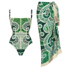 Load image into Gallery viewer, 2Pcs Printed Swimsuit Women Sexy Swimwear New Bikini With Long Skirt Female Biquini Push Up Swim Suit Bodysuit Beachwear CoverUp