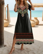 Load image into Gallery viewer, Ethnic Bohemian Floral Print Casual Vacation Short-Sleeved Large-Size Dress
