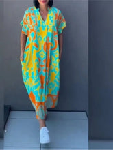 Load image into Gallery viewer, Women's Short-sleeve New V-neck Print Casual Dress Summer Fashion Elegant Office Party Holiday Women Clothes Dresses Robe Femme