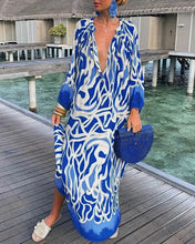 Load image into Gallery viewer, Autumn Women's Print Casual Dress New Fashion V-neck Long Sleeve Loose Holiday Party Long Dresses For Women Robe Femme 2024