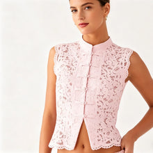 Load image into Gallery viewer, Y2K Aesthetic Solid Color Lace Crop Top Sleeveless Chinese Frog Button Vest Women's Summer Party Streetwear