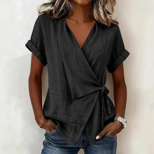 Load image into Gallery viewer, 2026 Spring and Summer Cross-border European and American New Style Casual Solid Color Stand-up Collar Tie-up Asymmetrical Loose