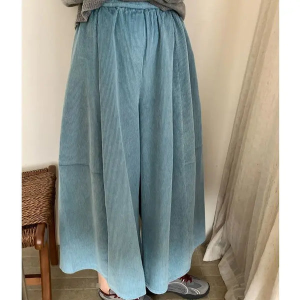 Slimming Effect Corduroy Wide Leg Nine-Tenths Pants Women Casual Style High Waist Polyester Fiber Comfortable Autumn New Arrival