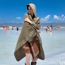Load image into Gallery viewer, New Fine Ladies' Shawl Scarf with Geometric Pattern Borders Hooded Wrap Shawl Autumn Winter outdoor Travel Stylish Women